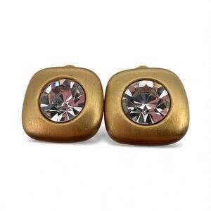 Designer Roberta Chiarella Matte Gold and Crystal Clip On Earrings